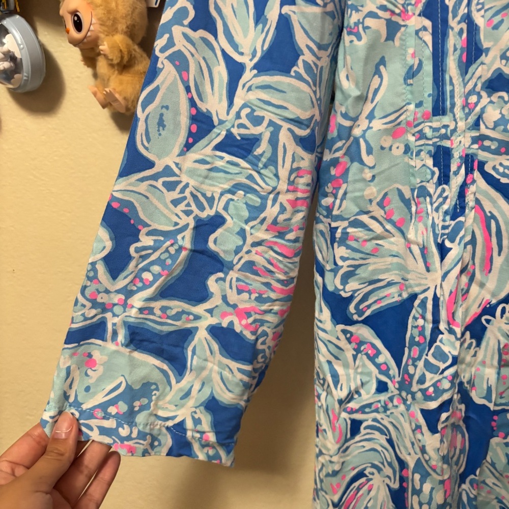 Lilly Pulitzer Sarasota Tunic Top Bay Blue Into the Deep Long Sleeve Top Medium - Picture 8 of 12